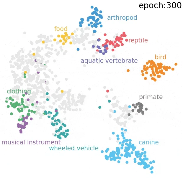 Animación con ejemplos de aprendizaje contrastivo, predicción enmascarada, rotación y clustering.
